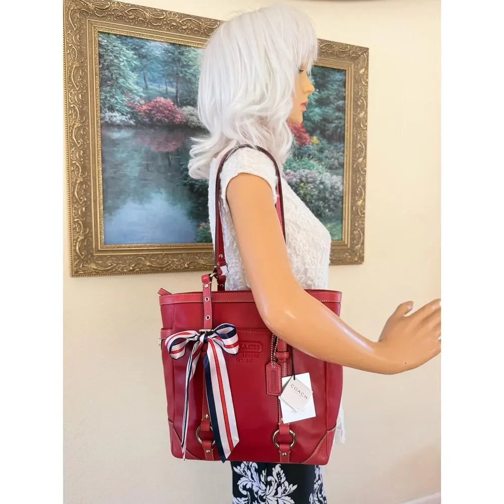 Coach Gallery F11524 red Leather tall Tote Shoulder Bag Purse
